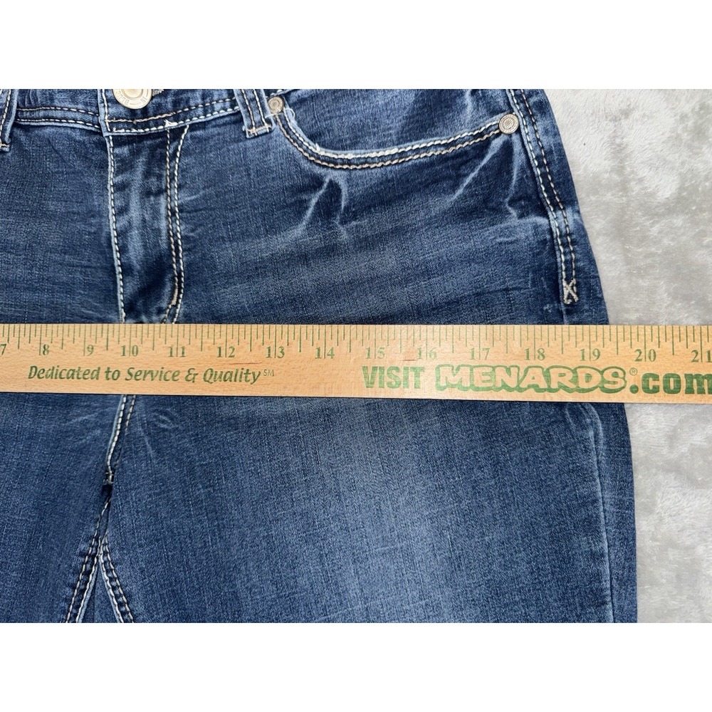 Rhythm‎ In Blues Cutoff Capri Jeans Sz 10 Mid Rise Stretch Med Wash Thick Stitch - Picture 7 of 16